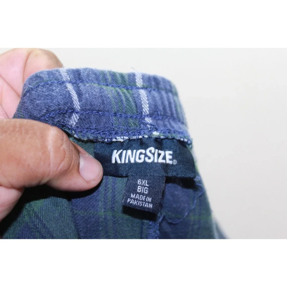 KingSize Men's Pajama Pants Big & Tall 6XL Blue Green Plaid Elastic Waistband